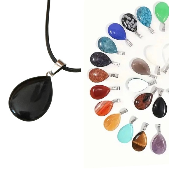 Jewelry - ⭐️ 5 for $25 Natural Stone Water Droplet Pendant Necklace on a Black Cord
